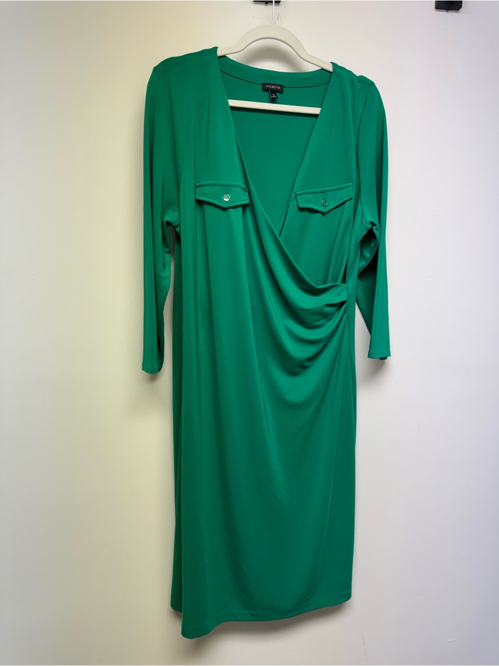Talbots Emerald Green Long Sleeve Midi Shift Dress, new without tags
